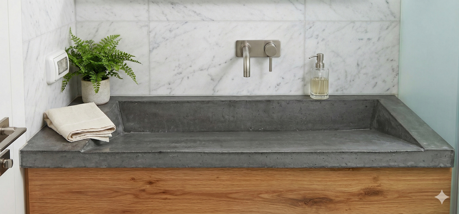 Concrete sink and countertop with storage cabinet
